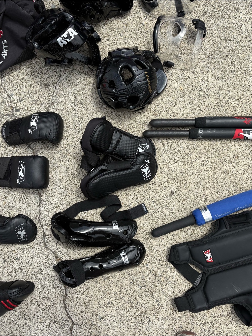 Kids Martial Arts Sparring Gear Set in Black with ATA Black Belt Bag